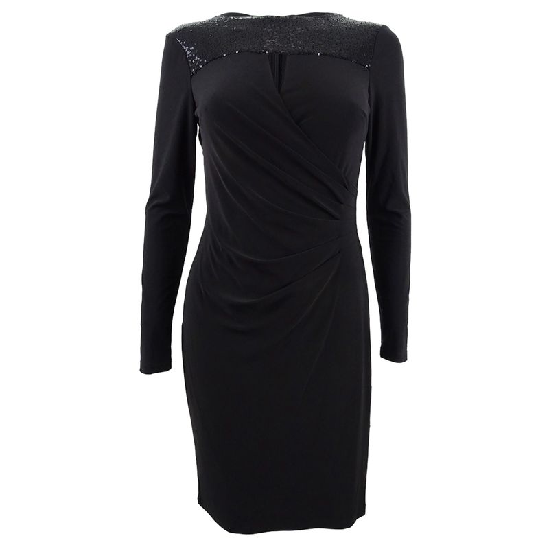 Lauren By Ralph Lauren Women's Sequined-Yoke Jersey Dress (16, Black)